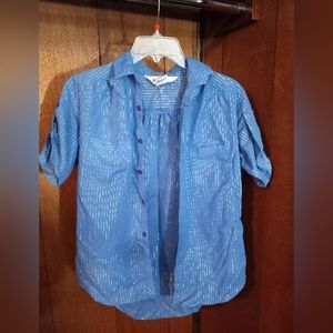 Vintage Blue and Silver metallic striped N"est Se Pas short sleeve button down